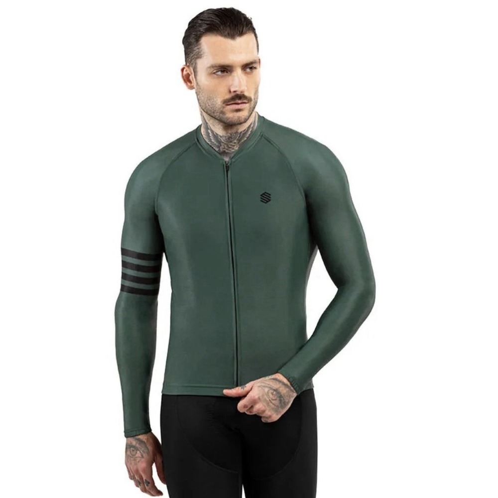 NEW! SIROKO M2 Gravel Long Sleeve Cycling Jersey Front Zip Green SZ S